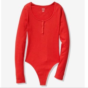 PINK Victoria Secret Red Long Sleeve Bodysuit   Sz XS